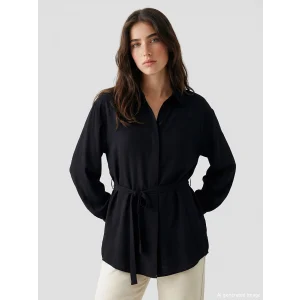 LCW Modest Siyah Beli Kuşaklı Oversize Kadın Gömlek Tunik