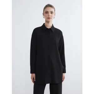 LCW Modest Siyah Bağlama Detaylı Kadın Gömlek Tunik
