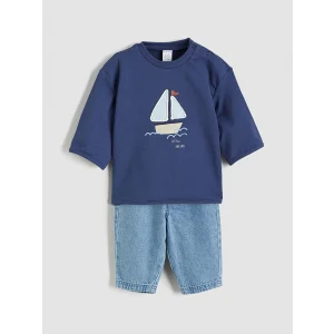 LCW baby Lacivert Baskılı Erkek Bebek Sweatshirt Ve Pantolon Takım