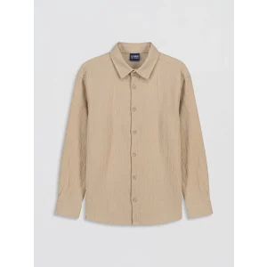LCW Kids Bej Uzun Kollu Erkek Çocuk Poplin Gömlek