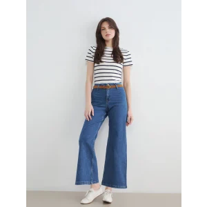 LCW Jeans İndigo Beli Kemerli Wideleg Kadın Jean Pantolon