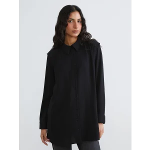 LCW Modest Siyah Büzgülü Oversize Kadın Gömlek Tunik