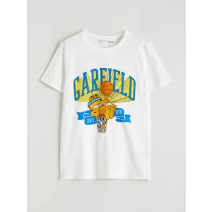 LCW Kids Ekru Bisiklet Yaka Garfield Baskılı Erkek Çocuk Tişört