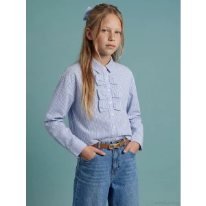 LCW Kids Mavi Fiyonk Detaylı Kız Çocuk Poplin Gömlek