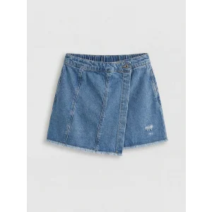 LCW Kids İndigo Yırtık Detaylı Kız Çocuk Şort Etek