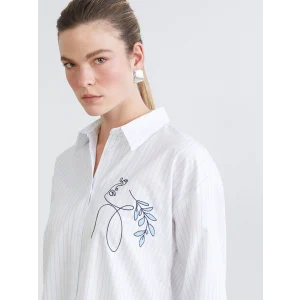 LCW Comfort Mavi Çizgili Kadın Poplin Gömlek