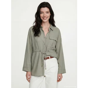 LCW Comfort Yeşil Bağlama Detaylı Büzgülü Kadın Gömlek