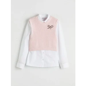 LCW Kids Beyaz Kız Çocuk Triko Süveter ve Gömlek