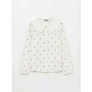 LCW Kids Ekru Bebe Yaka Baskılı Poplin Kız Çocuk Gömlek