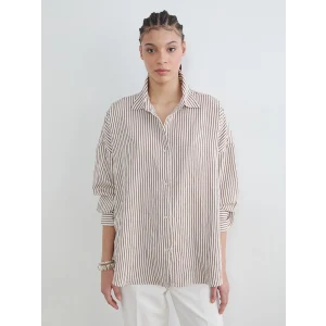 LCW Vision Kahverengi Çizgili Oversize Kadın Gömlek