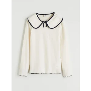 LCW Kids Ekru Bebe Yaka Kız Çocuk Tişört