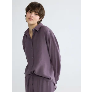 XSIDE Mürdüm Oversize Modal Karışımlı Kadın Gömlek