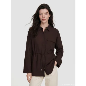 LCW Comfort Kahverengi Bağlama Detaylı Büzgülü Kadın Gömlek