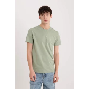 Defacto D5566AXGN1107 Yeşil %100 Pamuk Slim Fit Dar Kesim Bisiklet Yaka Baskılı Kısa Kollu Tişört