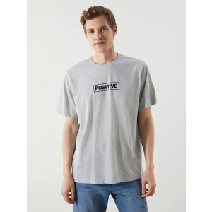 LCWAIKIKI Classic Gri Bisiklet Yaka Baskılı Penye Erkek Tişört