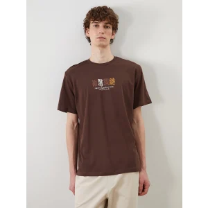 XSIDE Kahverengi Bisiklet Yaka Baskılı Penye Erkek Tişört