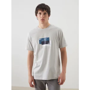 XSIDE Gri Bisiklet Yaka Baskılı Penye Erkek Tişört