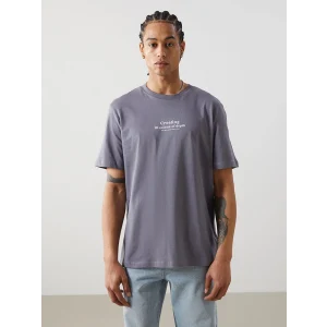 XSIDE Gri Bisiklet Yaka Kısa Kollu Baskılı Penye Erkek Tişört