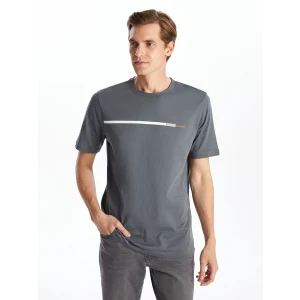 LCWAIKIKI Classic Gri Bisiklet Yaka Kısa Kollu Baskılı Penye Erkek Tişört