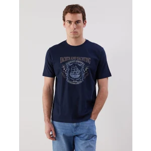 LCWAIKIKI Classic Lacivert Bisiklet Yaka Baskılı Penye Erkek Tişört