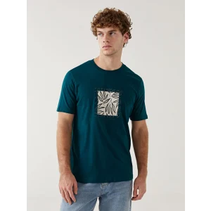XSIDE Yeşil Bisiklet Yaka Baskılı Penye Erkek Tişört