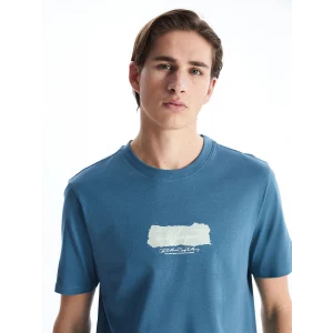 XSIDE Petrol Bisiklet Yaka Baskılı Penye Erkek Tişört