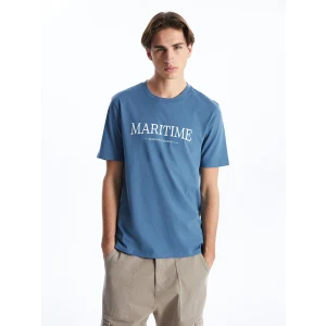 XSIDE Mavi Bisiklet Yaka Baskılı Erkek Tişört