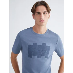 XSIDE Mavi Bisiklet Yaka Baskılı Penye Erkek Tişört