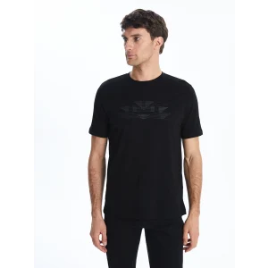 LCWAIKIKI Classic Siyah Bisiklet Yaka Baskılı Penye Erkek Tişört