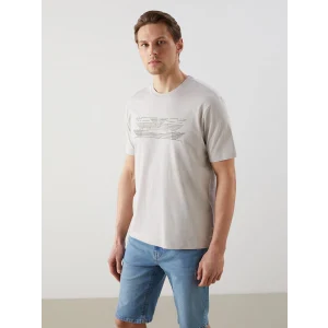 LCWAIKIKI Classic Bej Bisiklet Yaka Baskılı Penye Erkek Tişört