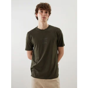 XSIDE Haki Bisiklet Yaka Baskılı Penye Erkek Tişört
