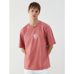 XSIDE Pembe Bisiklet Yaka Baskılı Penye Erkek Tişört