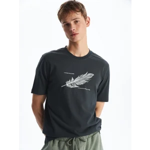 XSIDE Antrasit Bisiklet Yaka Baskılı Penye Erkek Tişört