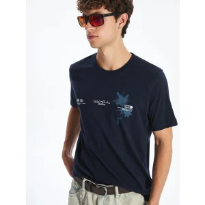 XSIDE Lacivert Bisiklet Yaka Baskılı Penye Erkek Tişört