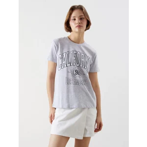 XSIDE Gri Bisiklet Yaka California Baskılı Kadın Tişört