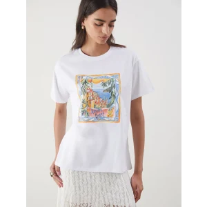 LCW Vision Beyaz Bisiklet Yaka Baskılı Kadın Tişört