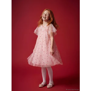 LCW Kids Pembe Bebe Yaka Kalp Nakışlı Kız Çocuk Prenses Elbise