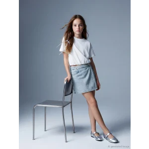 LCW Kids Mavi Taşlı Kız Çocuk Jean Şort Etek