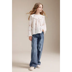 Defacto G7740A8NM34 Mavi Straıght Wıde Çiçek Baskılı Jean Pantolon Kız Çocuk