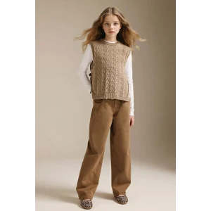 Defacto G7732A8BG150 Bej Baggy Fıt Gabardin Pantolon Kız Çocuk