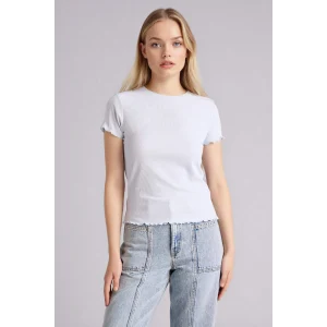 Defacto K7064AZBE216 Mavi Fıtted Bisiklet Yaka Fitilli Kaşkorse Kısa Kollu Tişört