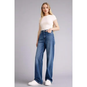 Defacto G3541AXNM28 Mavi Straıght Fıt Yüksek Bel Uzun Jean Yıkamalı Pantolon