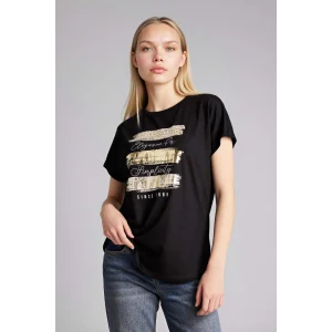 Defacto H1393AXBK81 Siyah Relax Fıt Baskılı Tişört