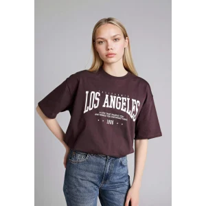 Defacto H1405AXBN340 Kahve Oversıze Baskılı Tişört