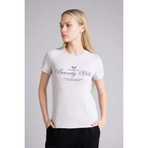 Defacto H1904AXGR93 Gri Regular Fıt Baskılı Ribana Tişört