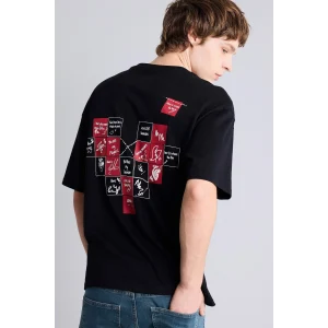 Defacto H0573AXBK81 Siyah %100 Pamuk Boxy Fit Baskılı Tişört