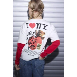 Defacto H0147A8ER105 Ekru I Love NY Oversıze Tişört Kız Çocuk