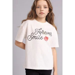Defacto G1778A8ER105 Ekru Oversıze Baskılı Tişört Kız Çocuk