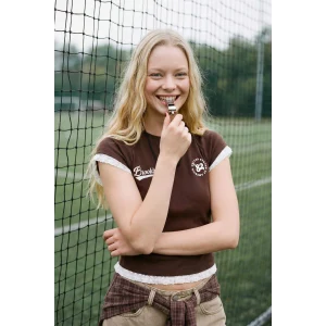 Defacto H1099AXBN539 Kahve Fıtted Baskılı Ribana Tişört