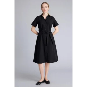 Defacto E7114AXBK81 Siyah A Kesim Gömlek Yaka Poplin Midi Elbise
